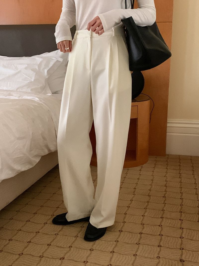 luch wool pintuck wide slacks