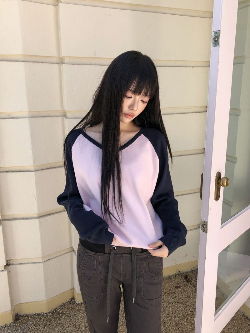 Koi V-Neck Raglan Long-Sleeve Knit