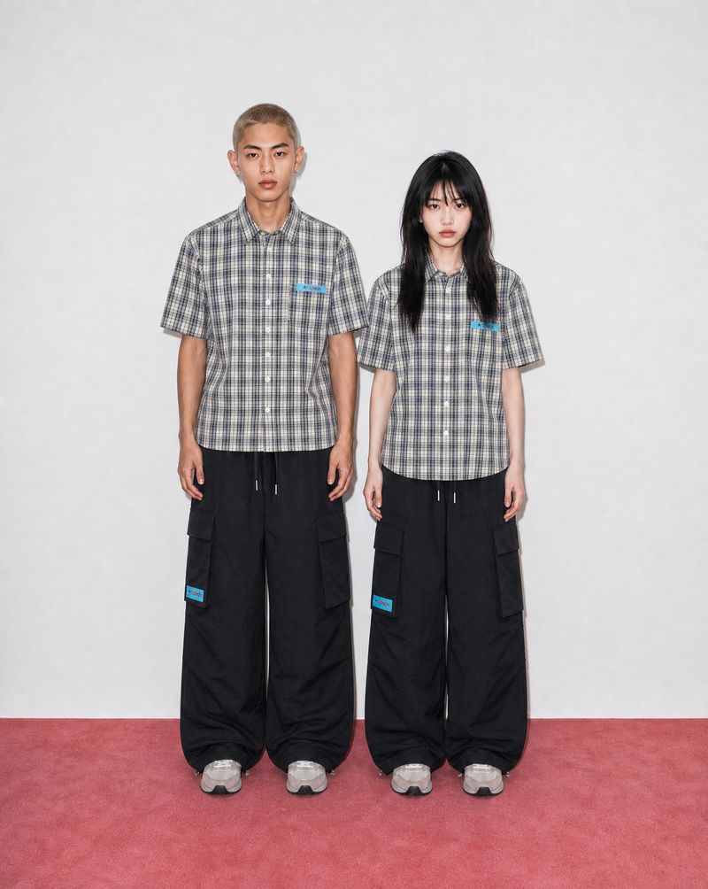ハーフクロップチェックシャツ (NAVY)