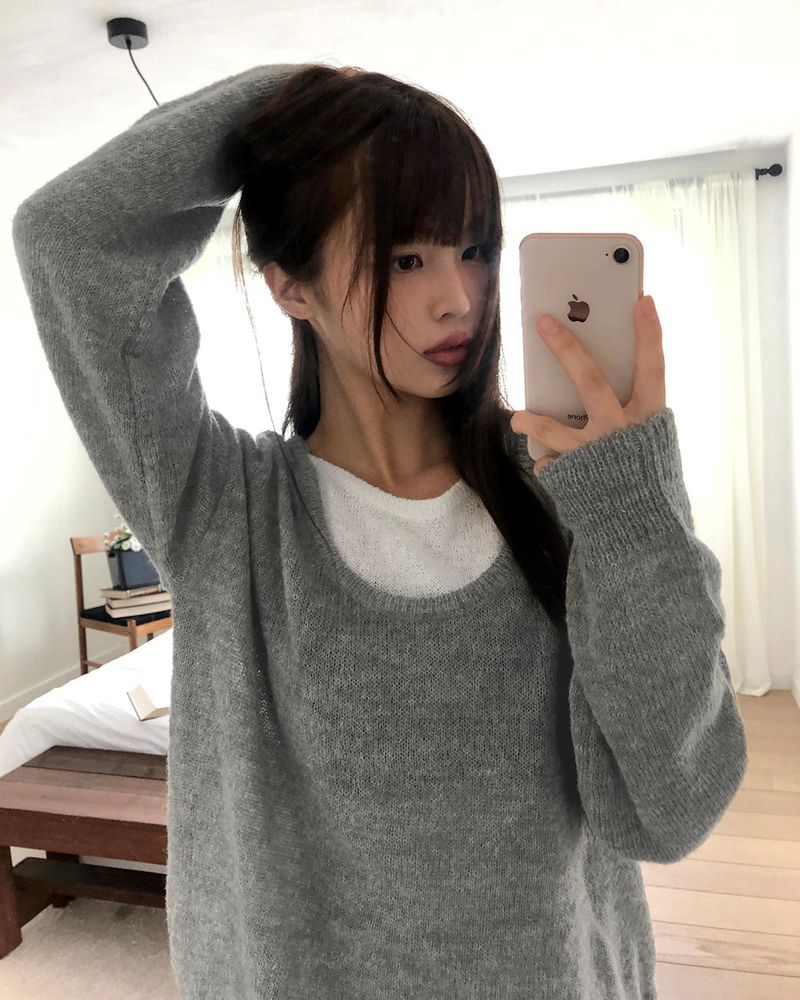 ミシュカラーブロックレイヤードルーズフィットロングスリーブニット
