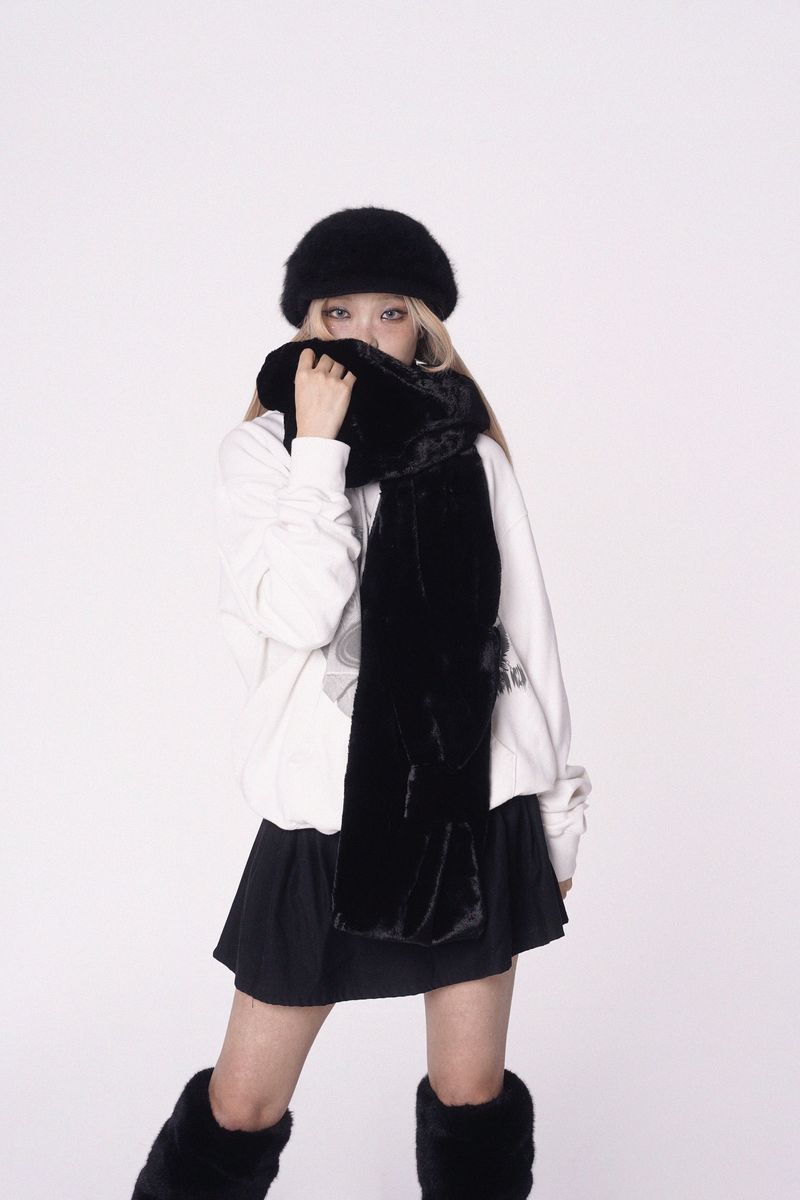 Ribbon Muffler_Fur black