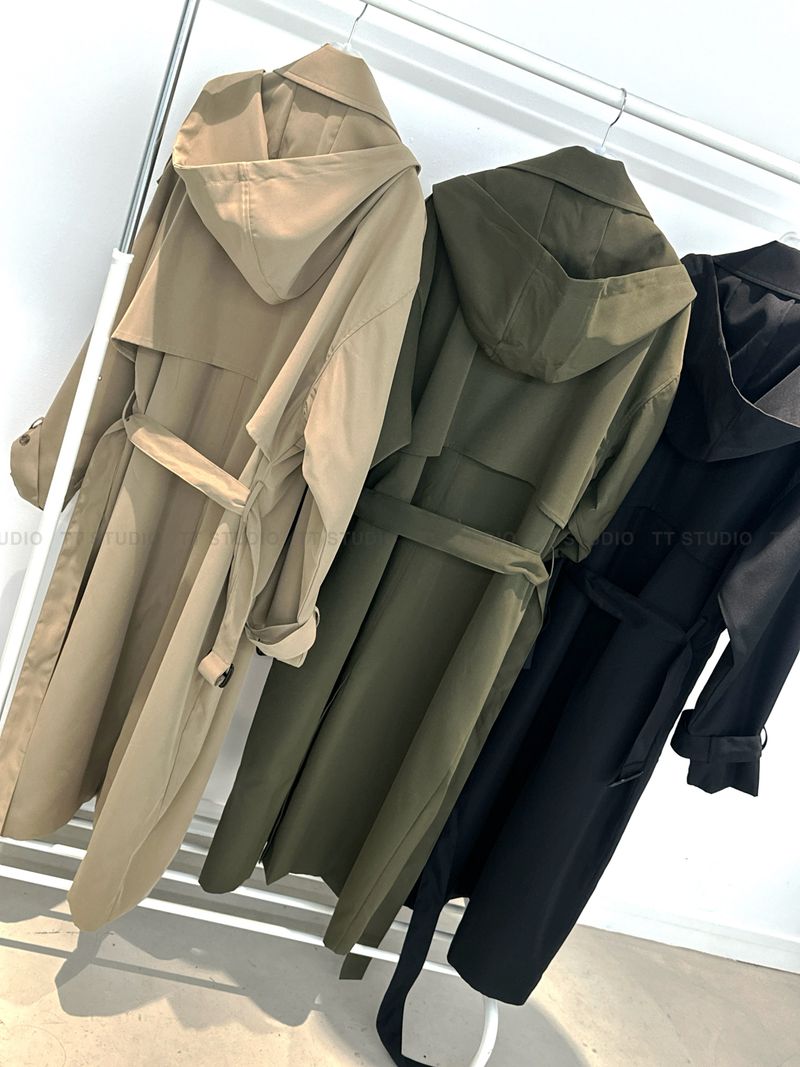 Maxi hood long trench