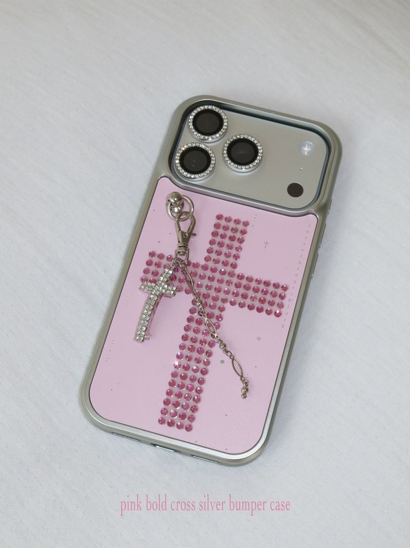 pink bold cross silver bumper case