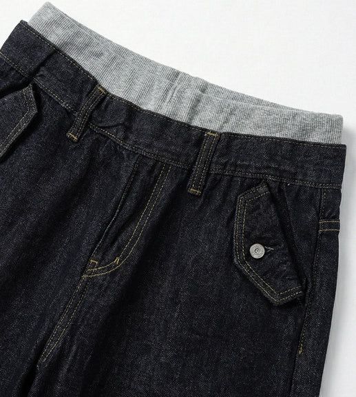 Band-layered low denim pants