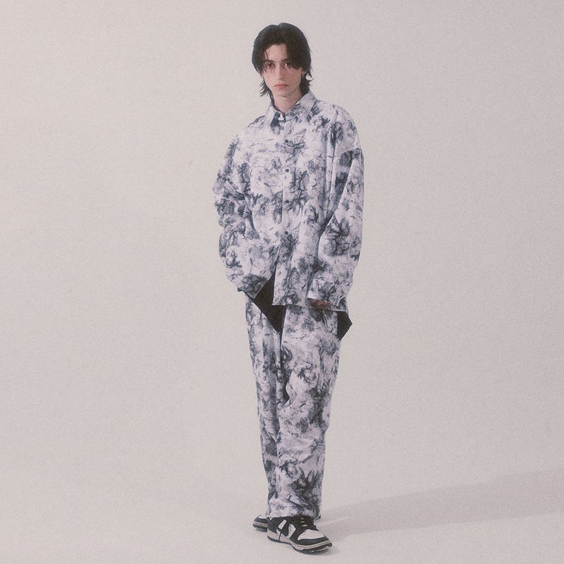 tie-dye wide cargo pants_white