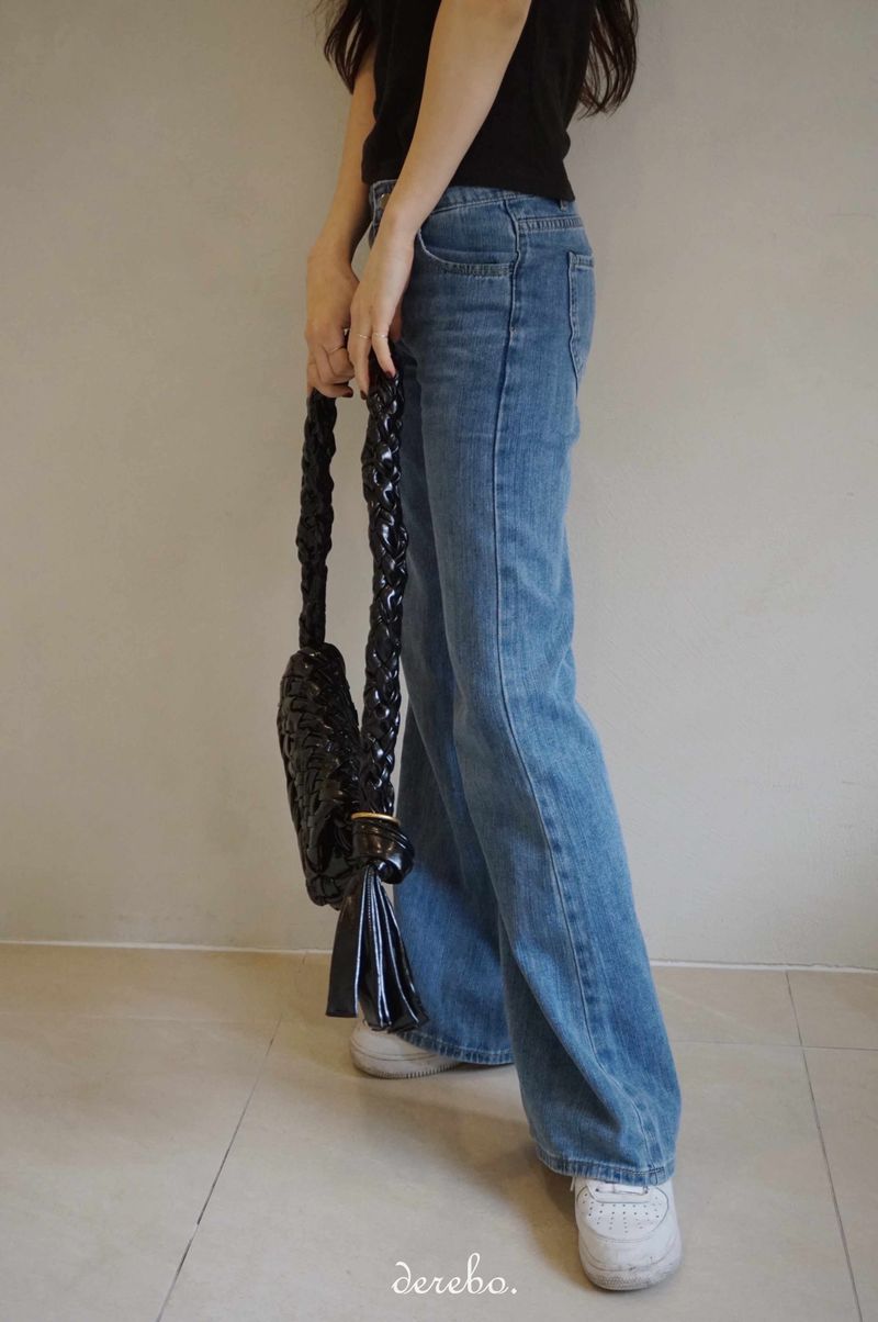 low semi-long denim pants