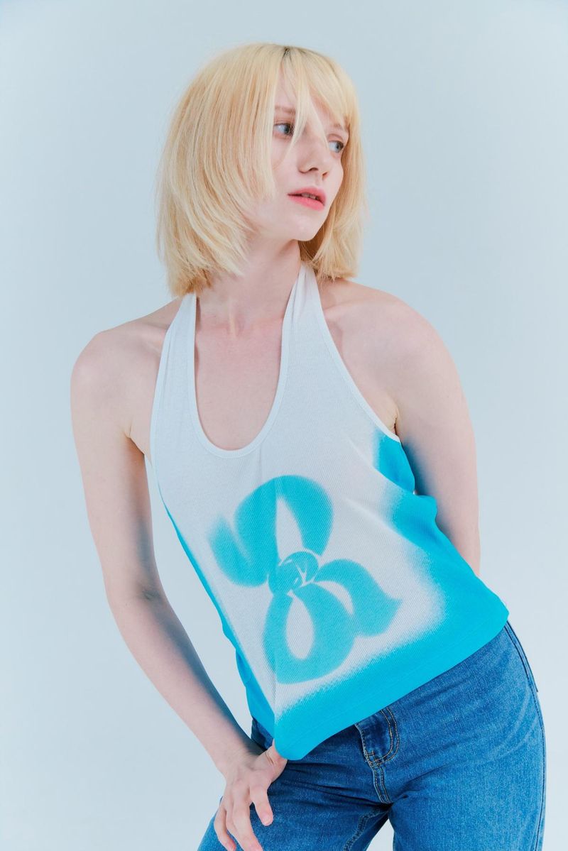 Halter printing top_white sky