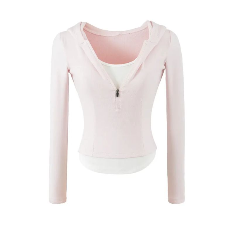 Martine Layered Half-Zip Hoodie Top