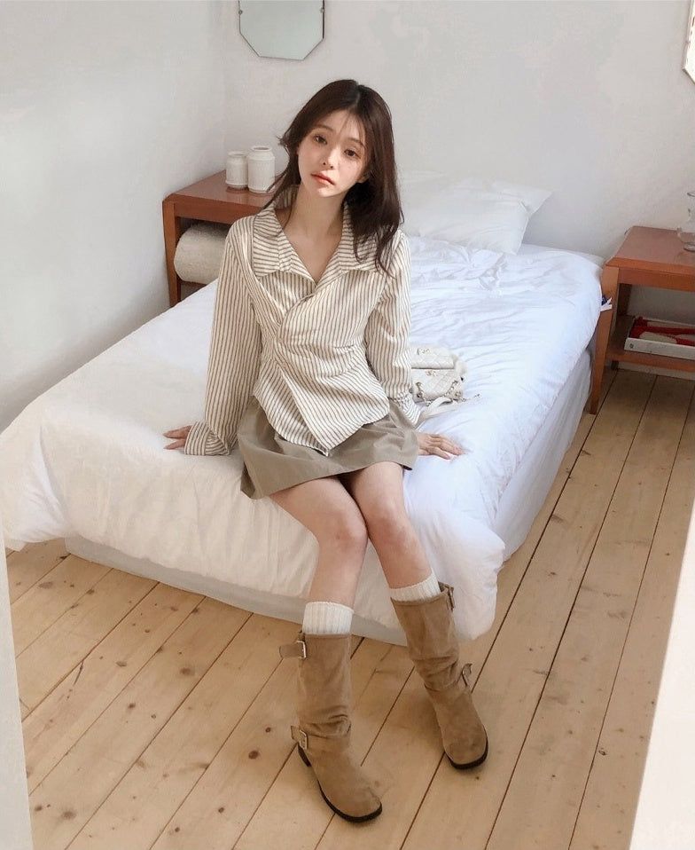 Shirring Buckle Middle Boots (2color)