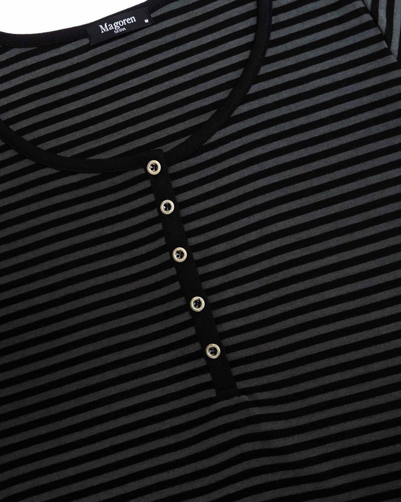 Henley Neck Long Sleeve Stripe Black