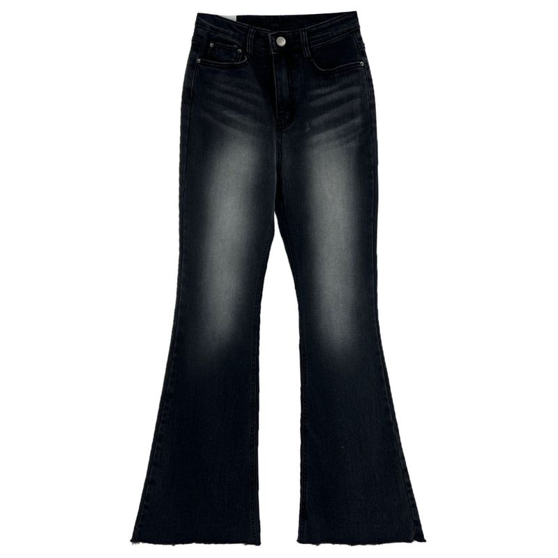 Gradient Washed High Waist Span Long Bootcut Denim Pants (Black)