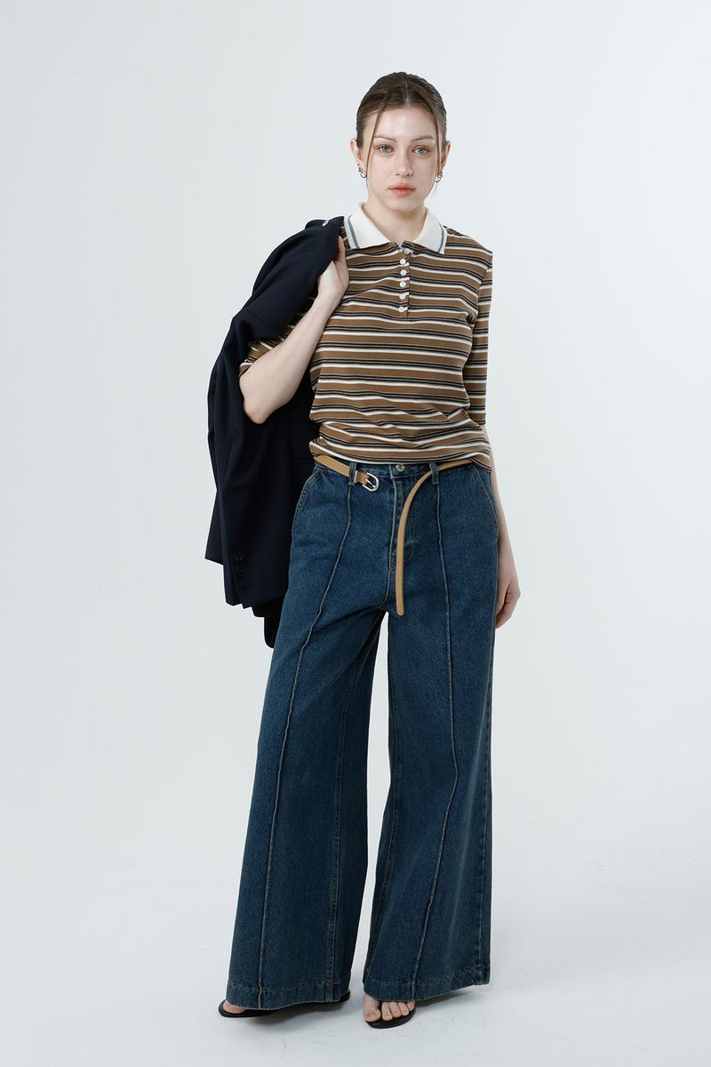 MULTI STRIPE TENCEL T-SHIRT_BROWN