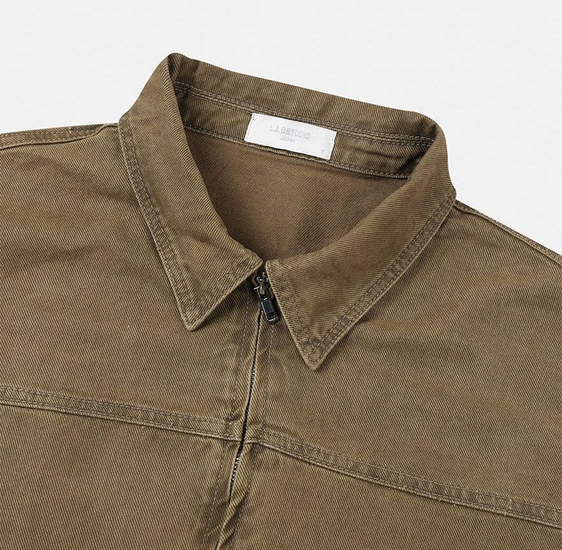 Rentto Basic Collar Zipper Loose Fit Cotton Jacket