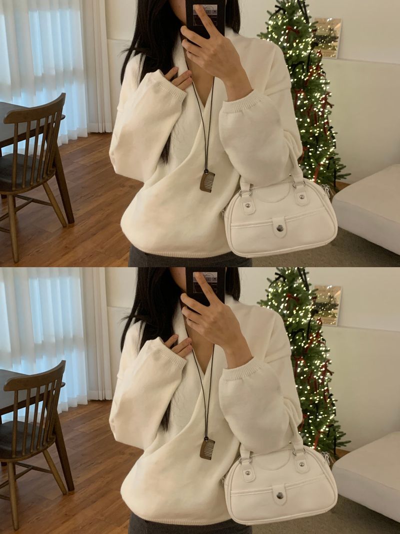 Melli Loose-Fit Wrap V-Neck Hidden Snap Knit Top