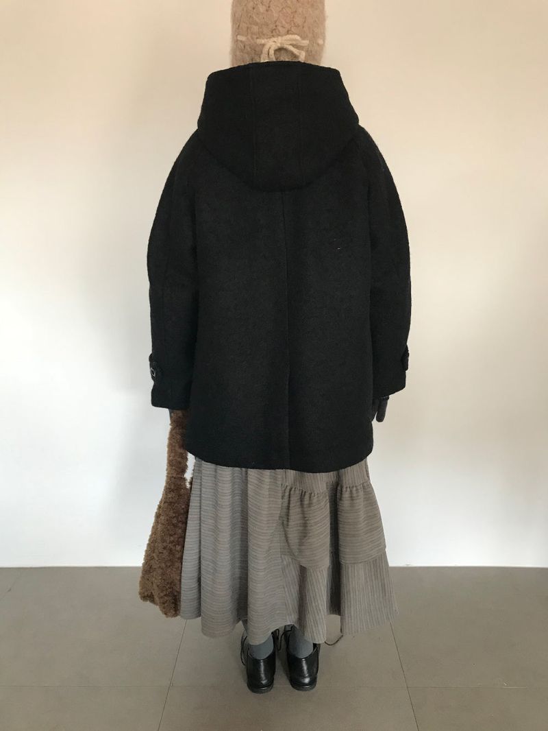 [MD Pick]Fine wool hooded half coat (2color)