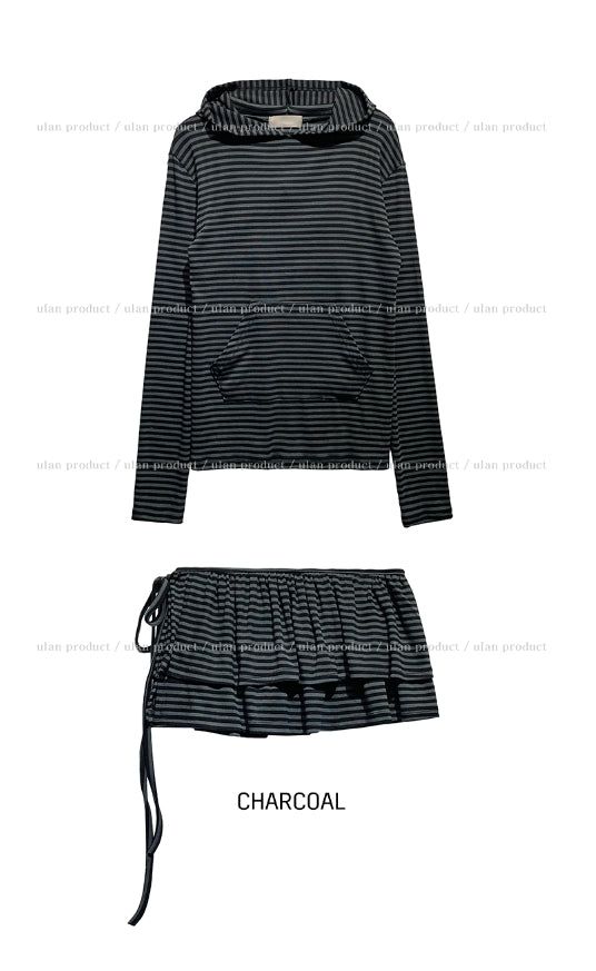 Berry Stripe Hood Flare Wrap Skirt Set