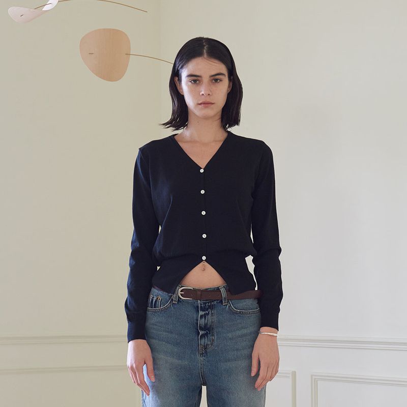 RIBBED HEM CARDIGAN (BLACK)