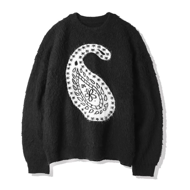 BULKY BRUSH PAISLEY SWEATER BLACK