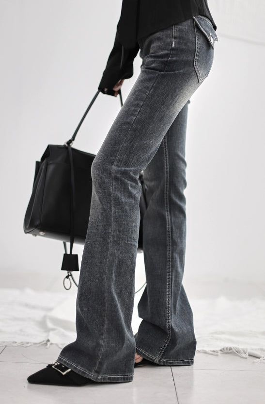 Stitch wing pocket denim pants