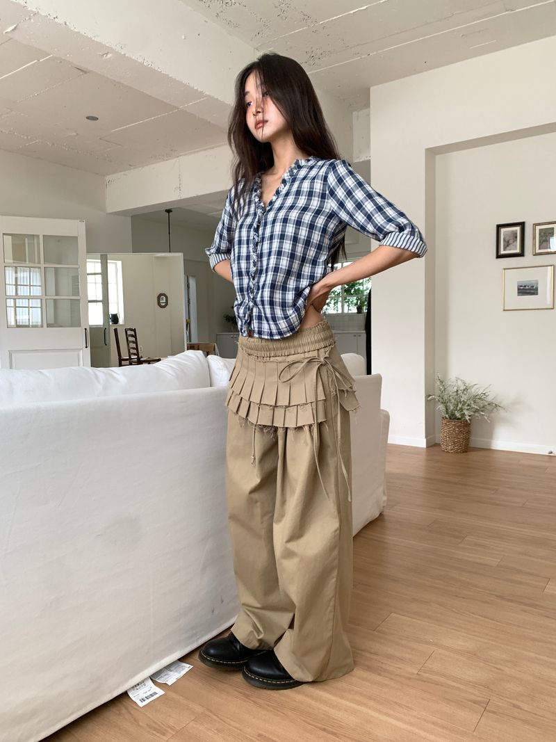 DOUBLE PLEATS LAYERED SKIRT (2C)