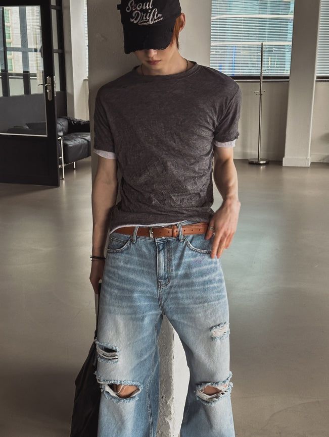 Even Wrinkle Layered Short Sleeve T-shirt