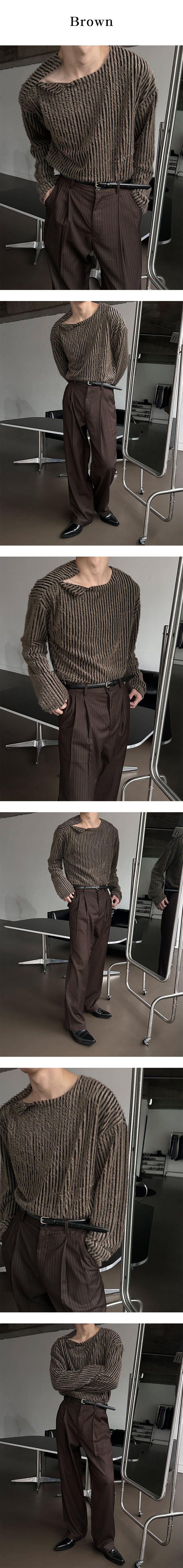  [S/S] Stripe snap henry neck sleeves(2color)
