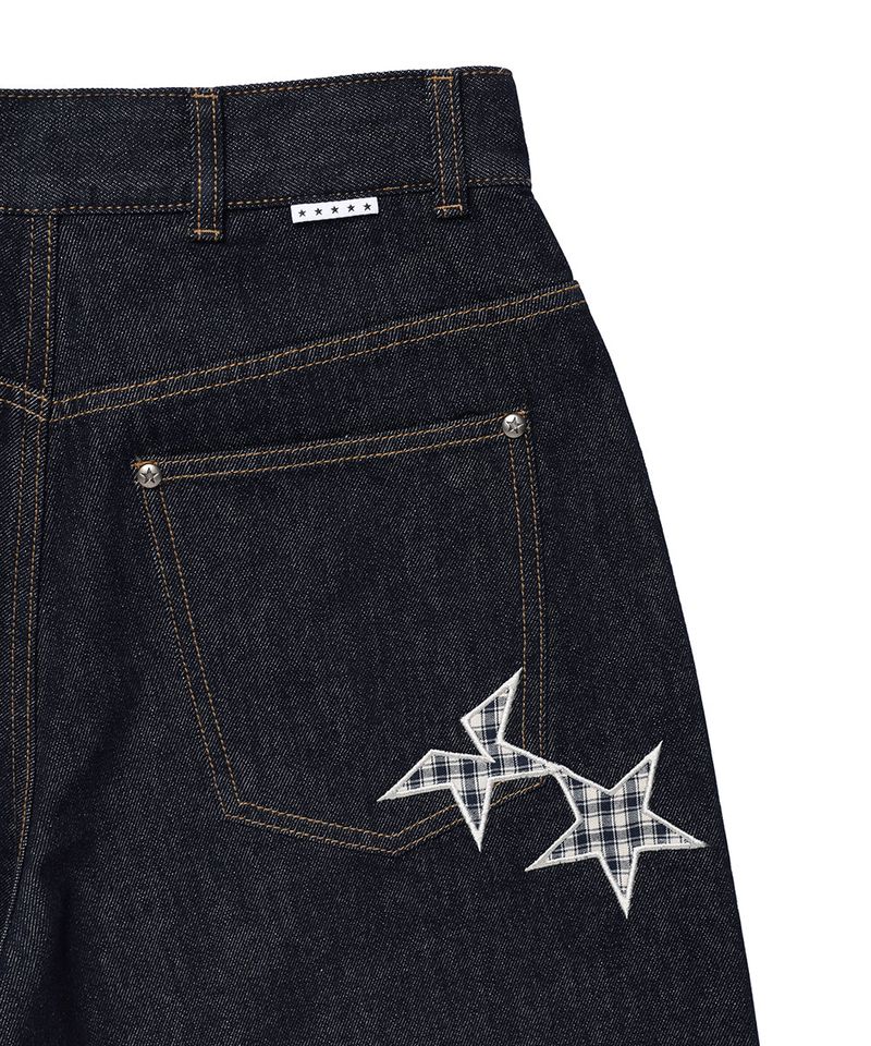 CHECK APPLIQUE DENIM PANTS BLUE(CV2GSFD111A)