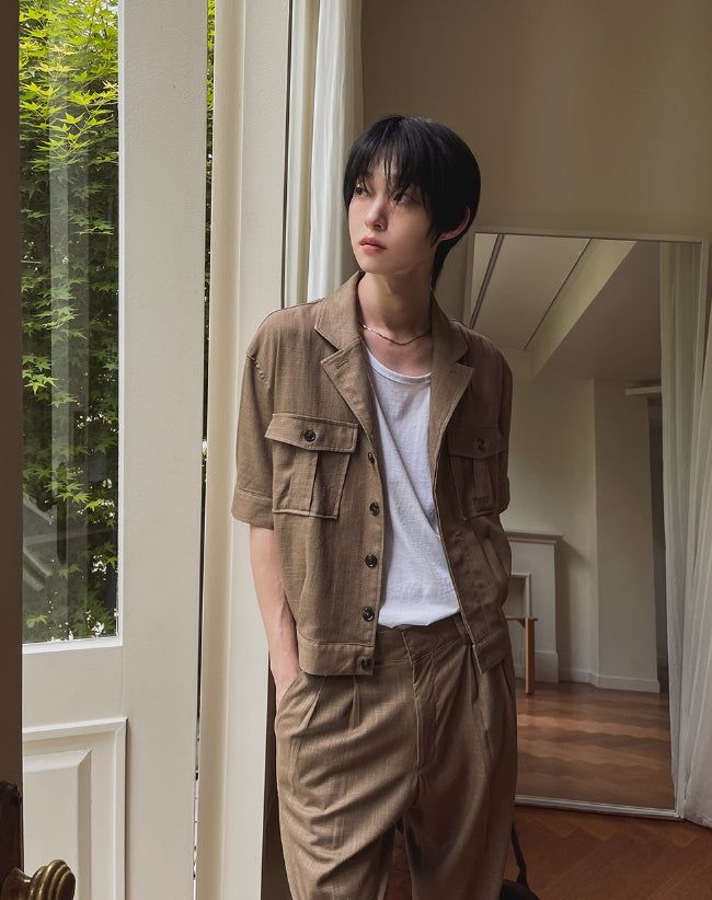 Saffy Linen Two Pocket Crop Jacket