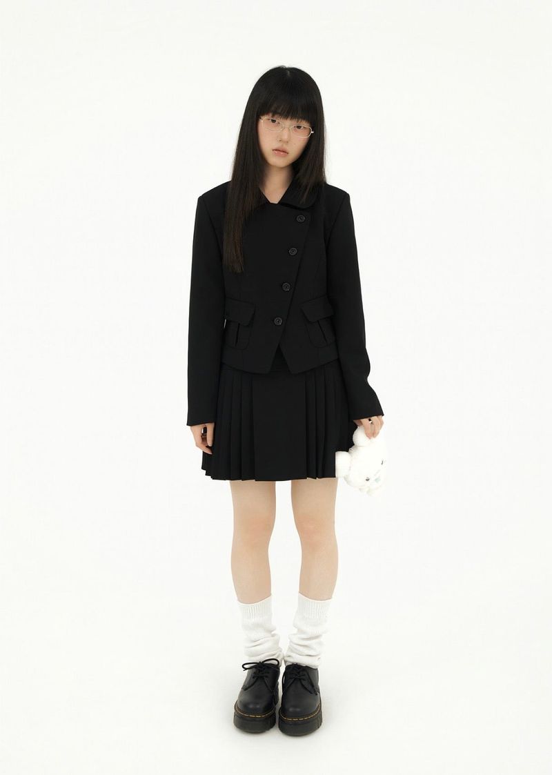 DIAGONAL TWO BUTTON PLEATS SK BLACK