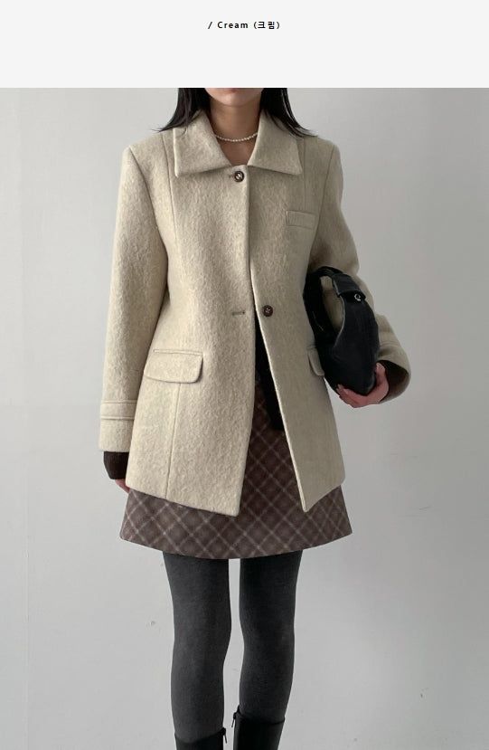 [wool95%] Sander Collar Wool Half Coat