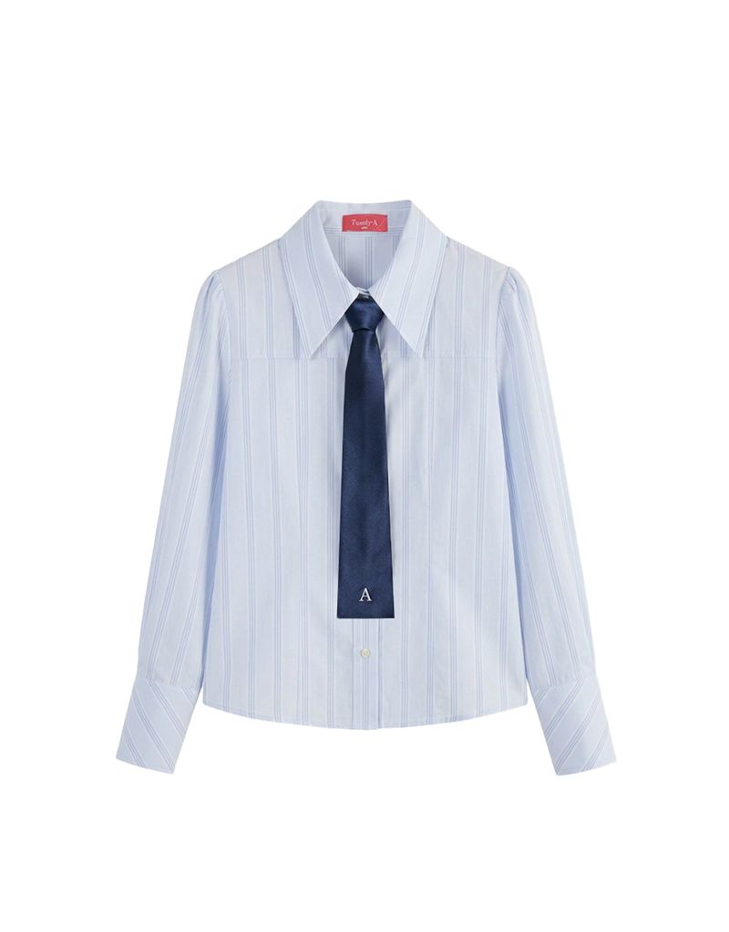 [PRE- FALL] Basic Stripe Oxford Tie Shirt Sky Blue