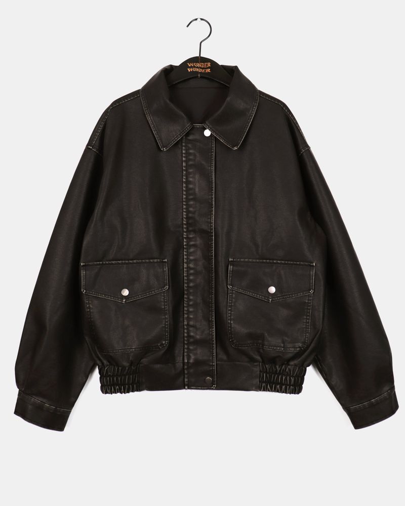 [MADE] Bloom Vintage Washing Pocket Oversized Leather Jacket