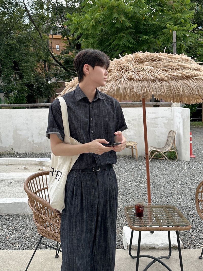 Olin linen indigo half shirts