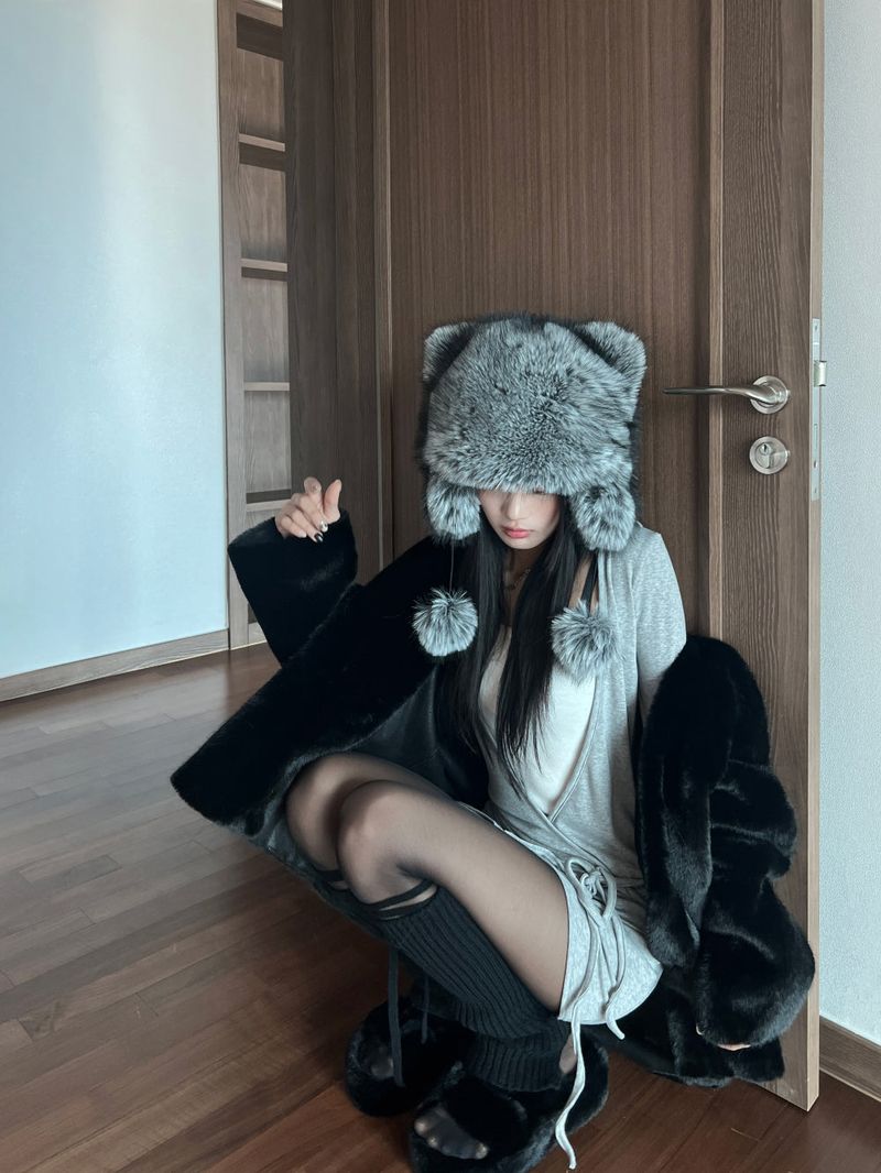 Mini tail soft fur eared fur hat (4 colors)