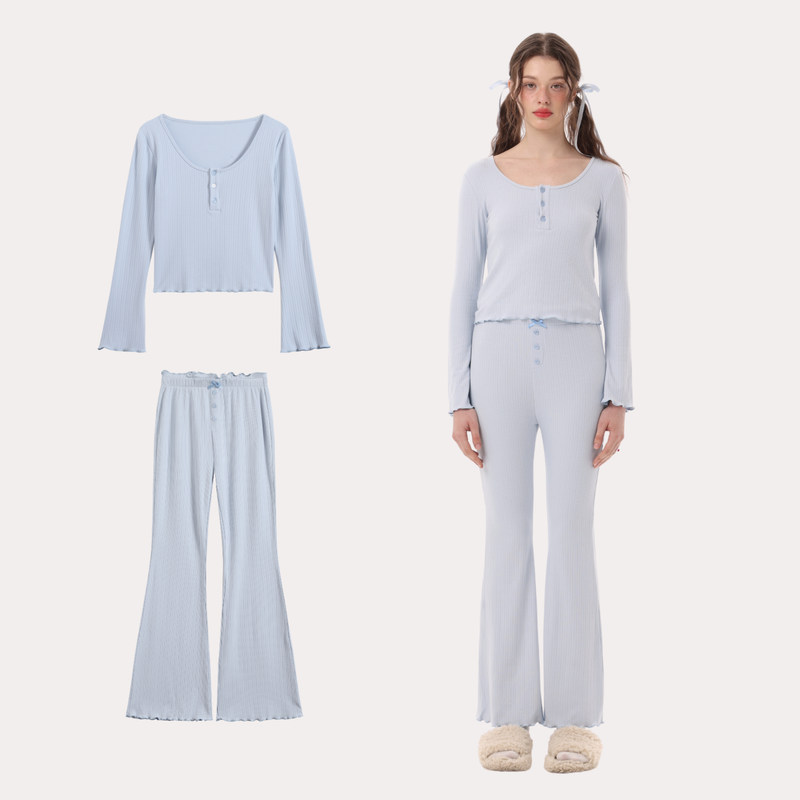 muabomb_home(ムアボム)の「"Cozy Knitted Pajama Set – Long Sleeve Top & Relaxed Pants | Soft Loungewear for Women"(Tops)」