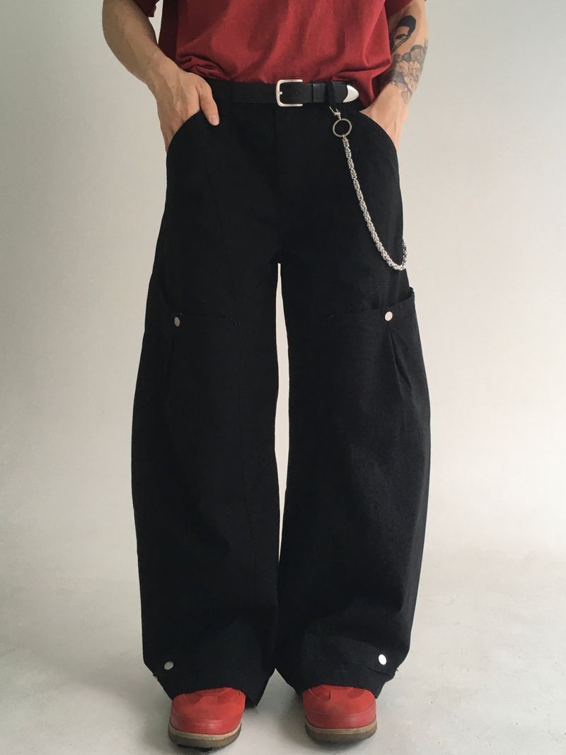 curved dyeing strap wide pants(2colors)