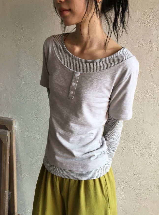 Nicks Layered Button Stripe Long Sleeve Tee