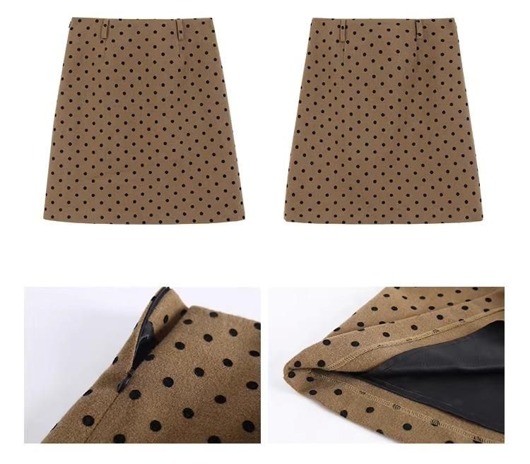 camel brown wool dot midi skirt