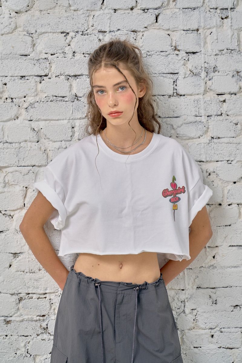 CHERRY BEAR CROP T (WHITE)