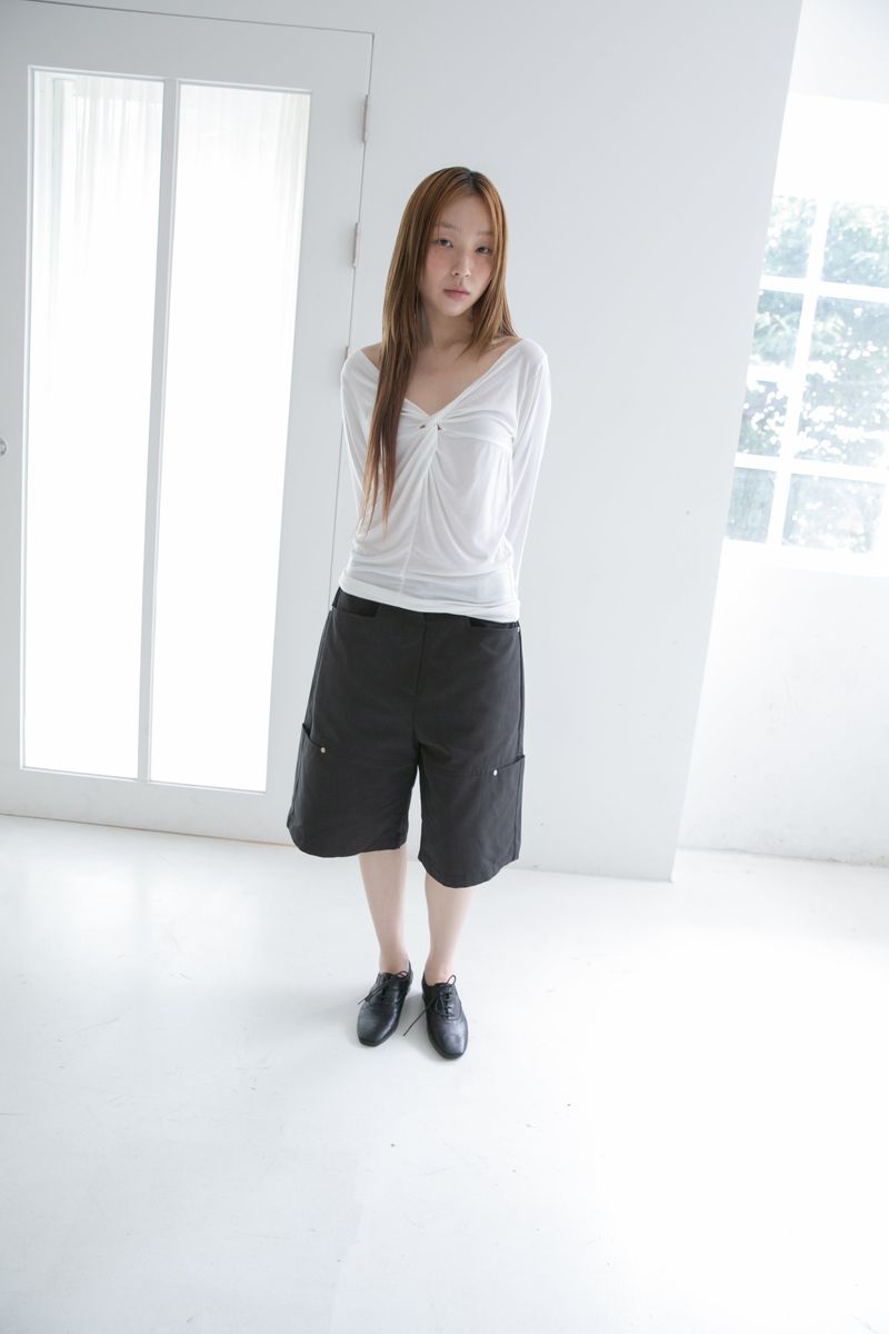 rivet hidden cotton bermuda pants(2colors)
