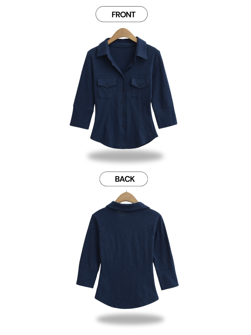 Soft Double Pocket Three-Quarter Slim Shirt