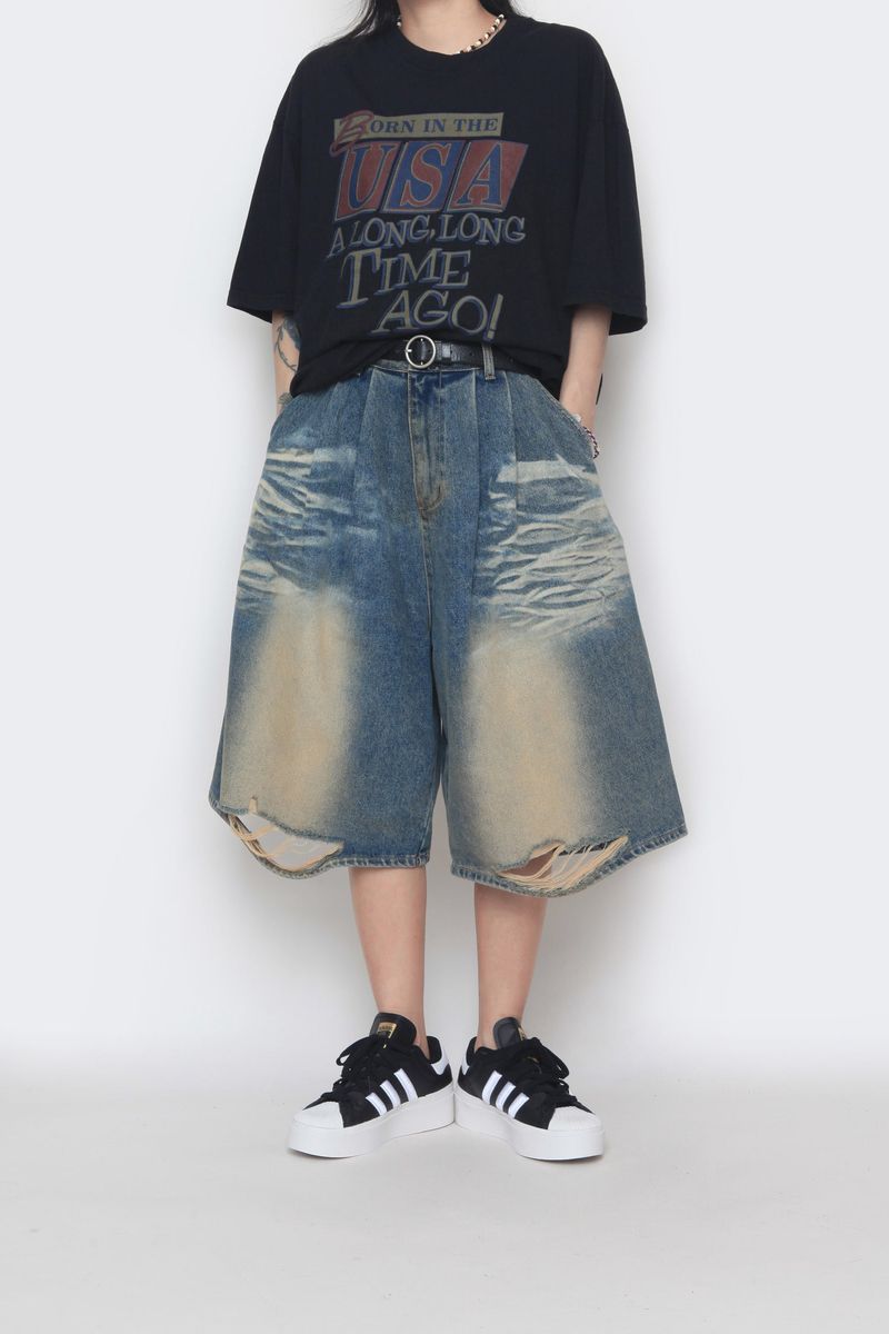 Vintage half denim pants