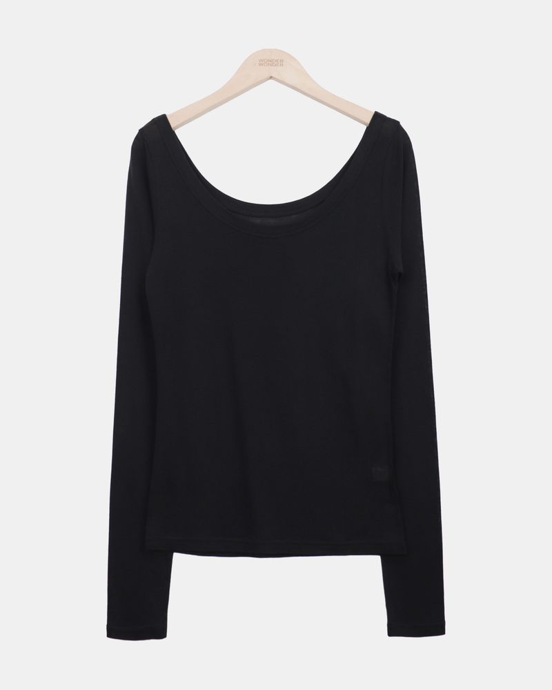 Biljeun Deep U-Neck Long-Sleeve T-Shirt