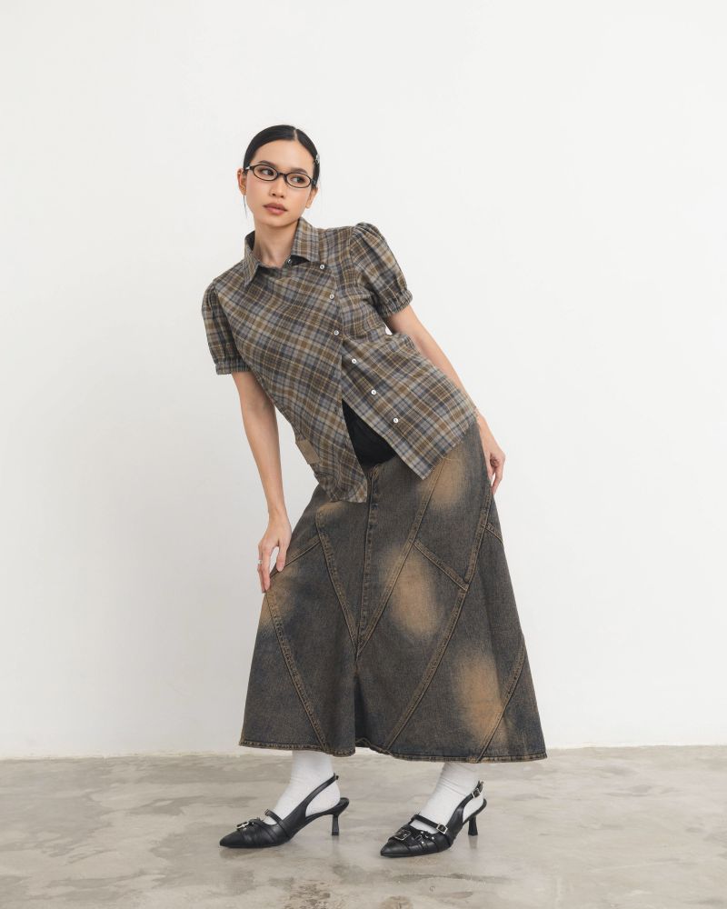 Checkered Poppy Sleeve Shirt