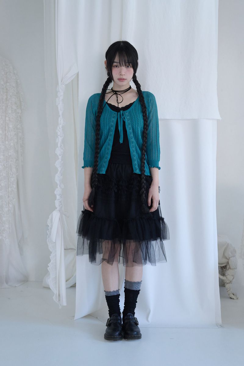 3/4 LACE KNIT CARDIGAN TURQUOISE