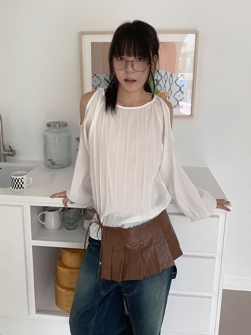 PLEATS LEATHER BELT SKIRT (2C)