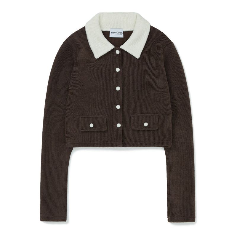 ヘイリーカラーニットカーディガン / Haley Collar Knit Cardigan [BROWN]