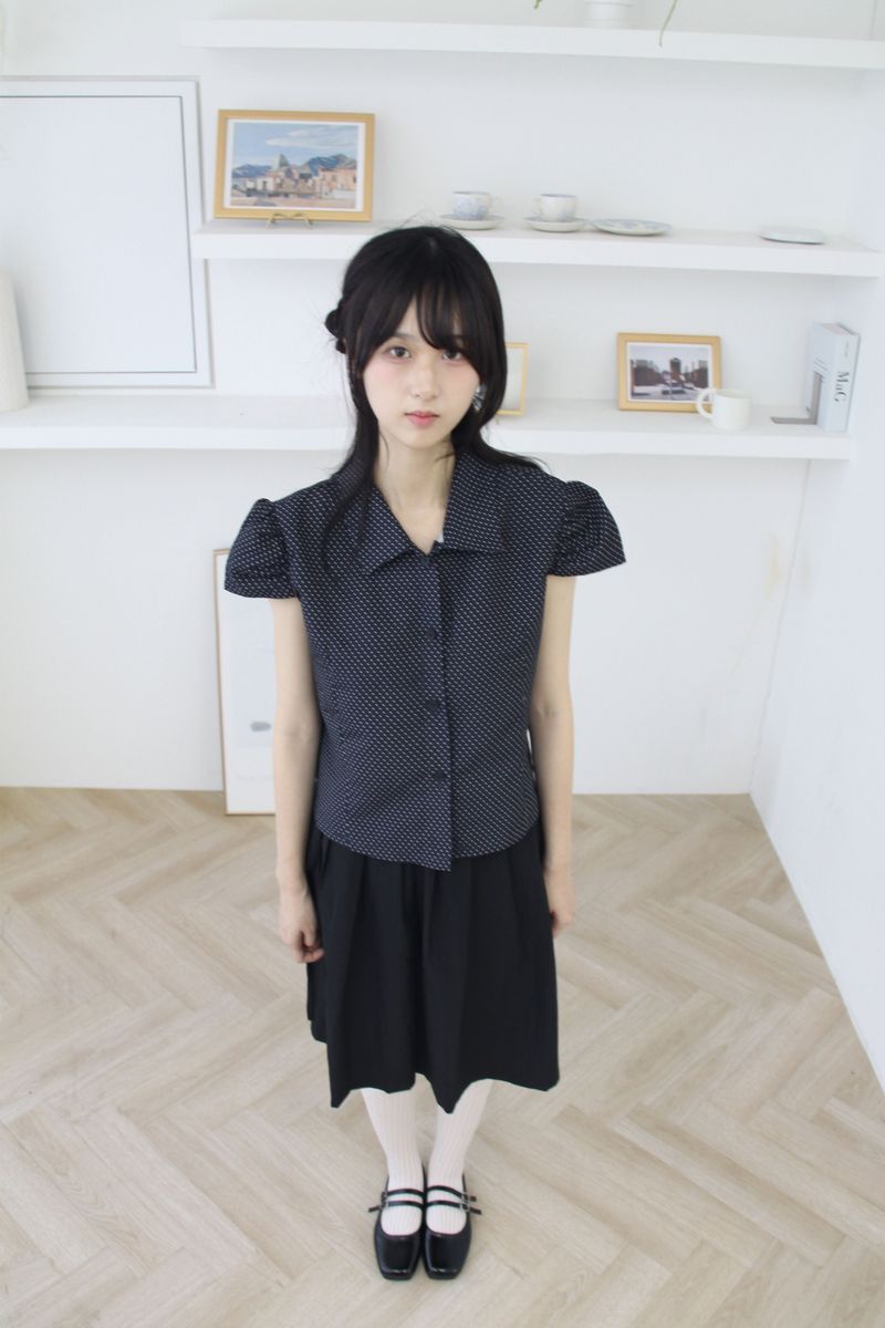 Dot Puff Cap Sleeve Blouse