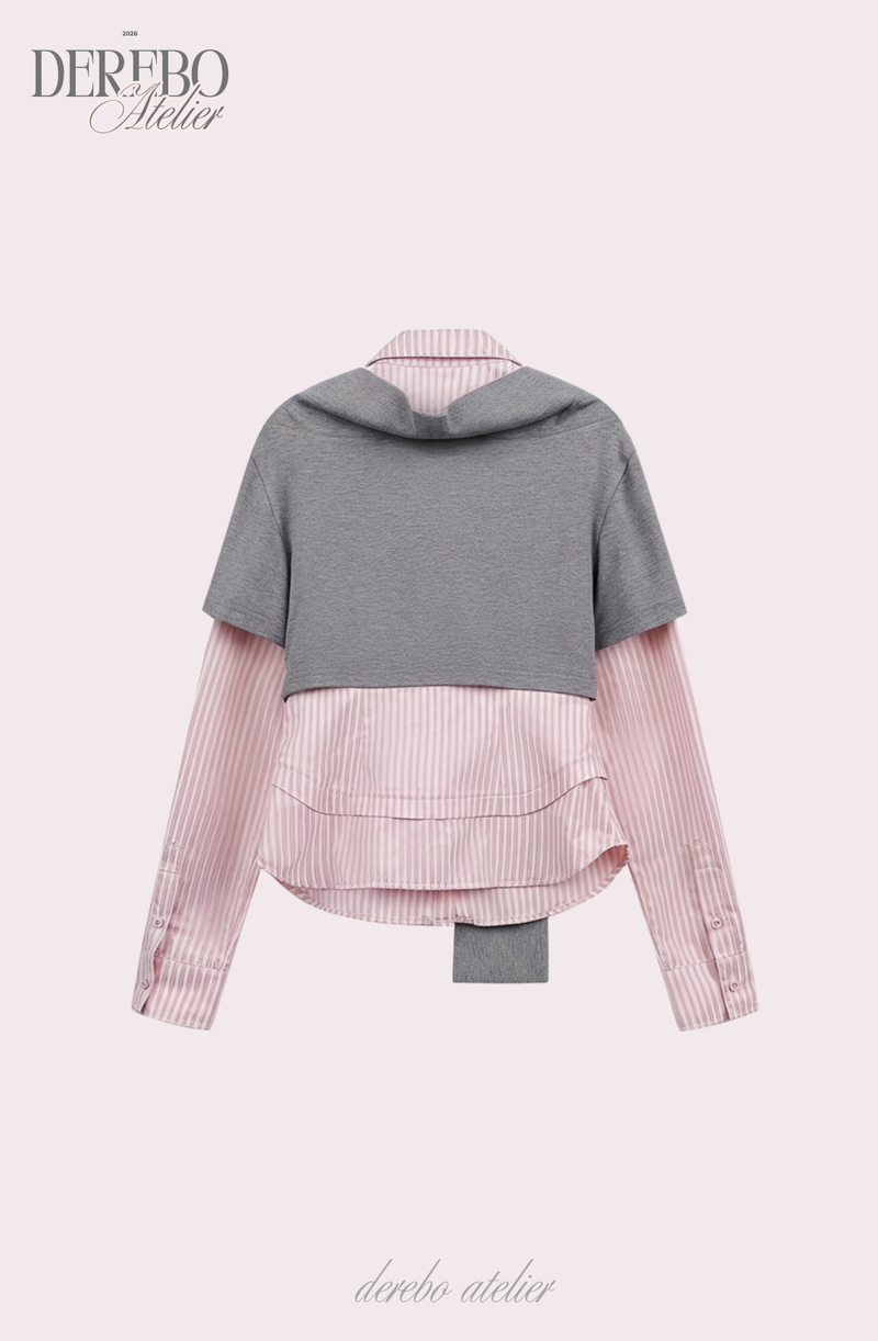 pink striped layered cardigan shirt