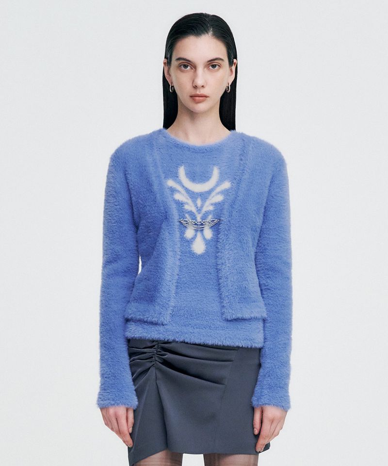 Chain Link Furry Cardigan _ SKY BLUE